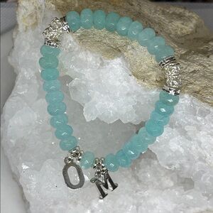 Angelite Genuine Stone, Yogi Stretch Collection Bracelet with Silver OM